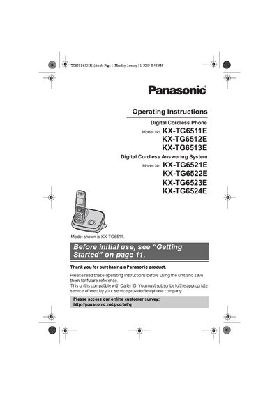 Panasonic KX-TG6511E KX-TG6512E KX-TG6513E KX-TG6521E KX-TG6522E KX-TG6523E KX-TG6524E Operating Instructions - cover page