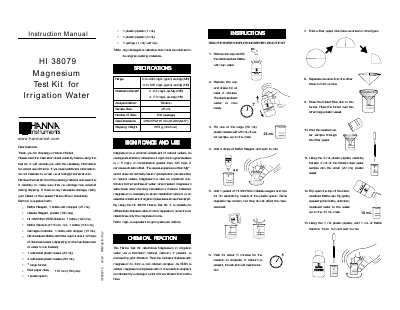 Hanna Instruments HI 38079 Magnesium Test Kit Instruction Manual - cover page