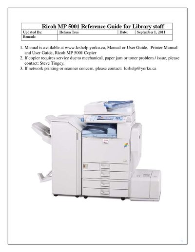 Ricoh MP 5001 Reference Guide - cover page