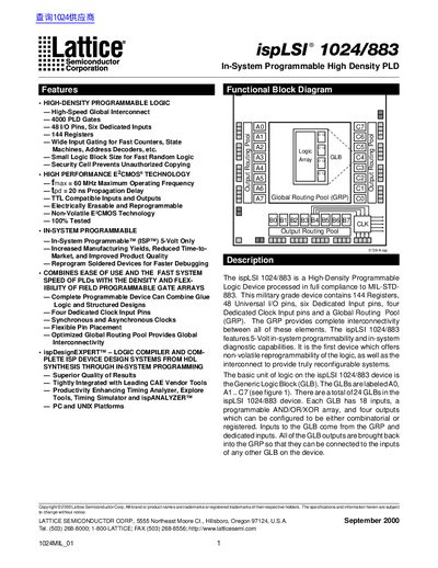 Lattice ispLSI 1024/883 High-Density PLD Handbook - cover page