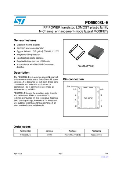STMicroelectronics PD55008L-E Datasheet - cover page