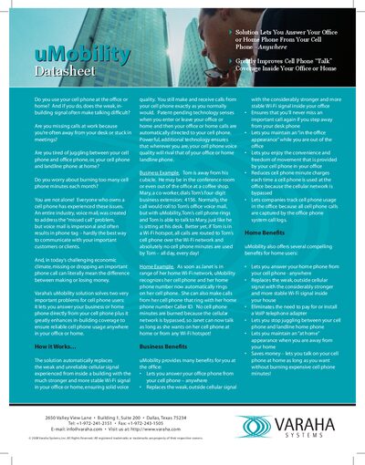 Varaha uMobility Datasheet - cover page