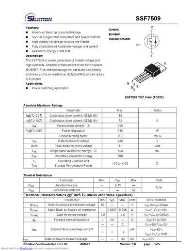 Silikron SSF7509 Power MOSFET Datasheet