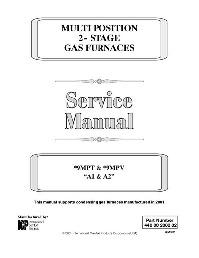 International Comfort Products 440 08 2002 02 Multi-Position 2-Stage Gas Furnace Service Manual cover