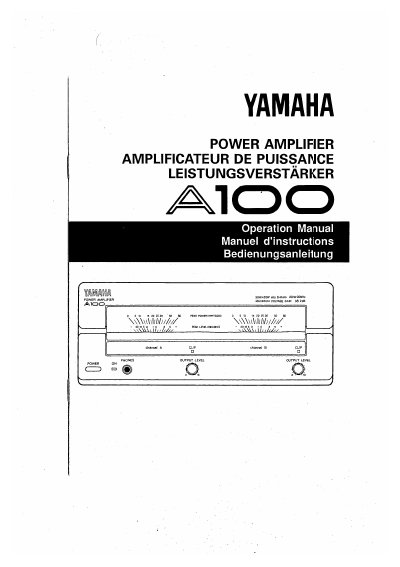 Yamaha A100 Power Amplifier Operation Manual - cover page
