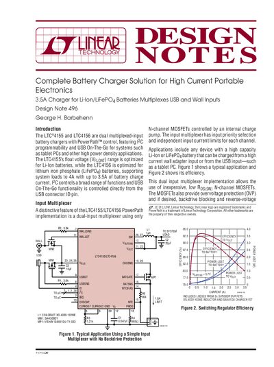 Linear Technology Design Note 496 LTC4155/LTC4156 Battery Charger Application Note - cover page