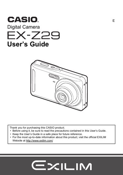 Casio EX-Z29 Digital Camera User's Guide - cover page