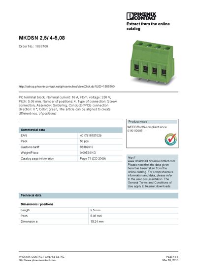 Phoenix Contact MKDSN 2,5/4-5,08 Product Handbook