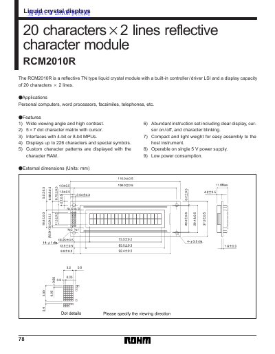 ROHM RCM2010R Reflective LCD Module Datasheet