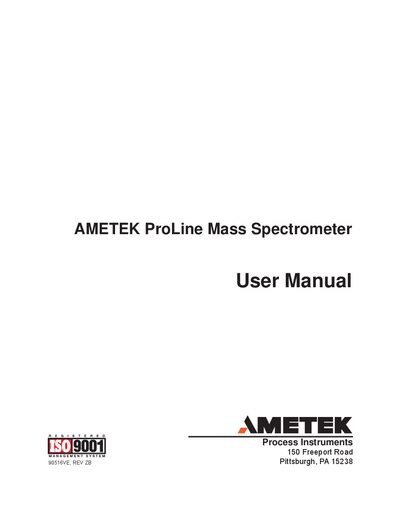 AMETEK ProLine Mass Spectrometer User Manual - cover page