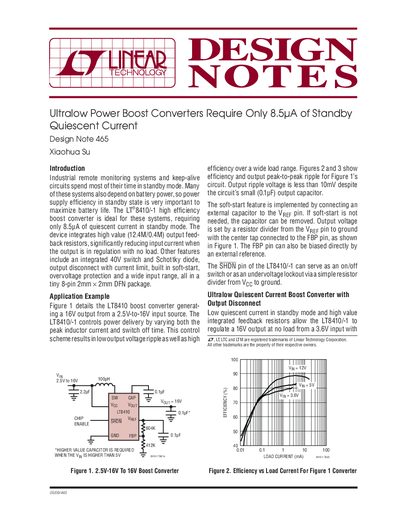 Linear Technology LT8410/-1 Ultralow Power Boost Converter Design Note 465 - cover page