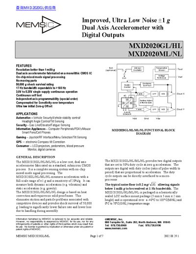 MEMSIC MXD2020GL/HL MXD2020ML/NL - cover page