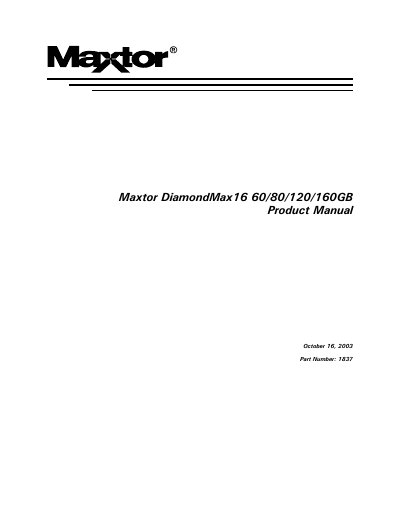 Maxtor DiamondMax16 60/80/120/160GB Product Manual - cover page