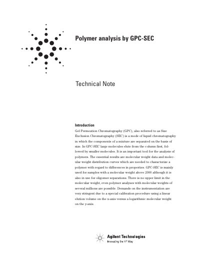 Agilent Polymer Analysis by GPC-SEC Technical Note - cover page