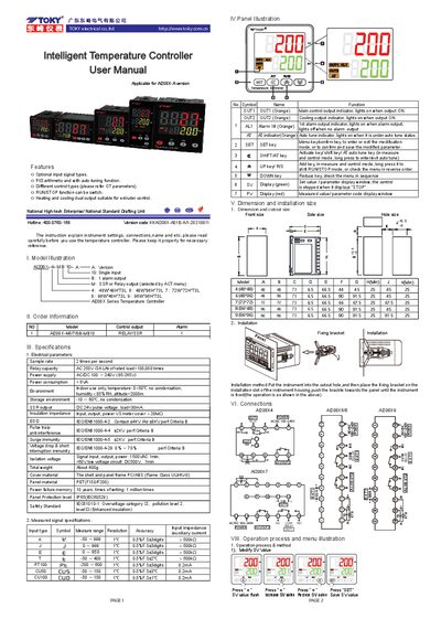 TOKY AI208X Temperature Controller User Manual - cover page