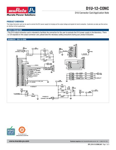 Murata Power Solutions D1U-12-CONC Application Note - cover page