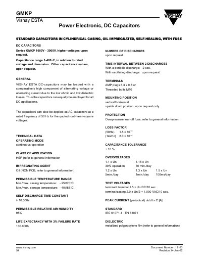 Vishay GMKP DC Capacitors Datasheet - cover page