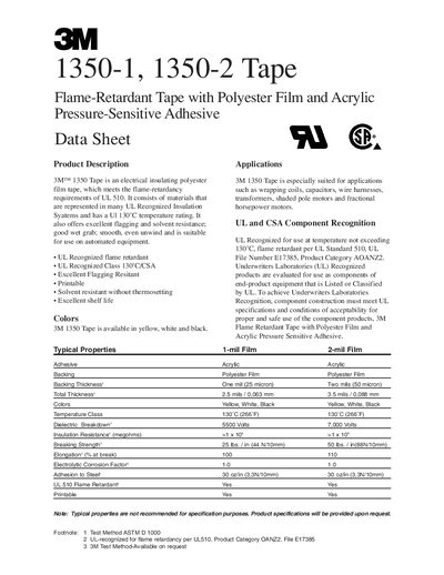 3M 1350-1/1350-2 Tape Data Sheet - cover page