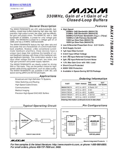 Maxim MAX4178/MAX4278 Datasheet - cover page