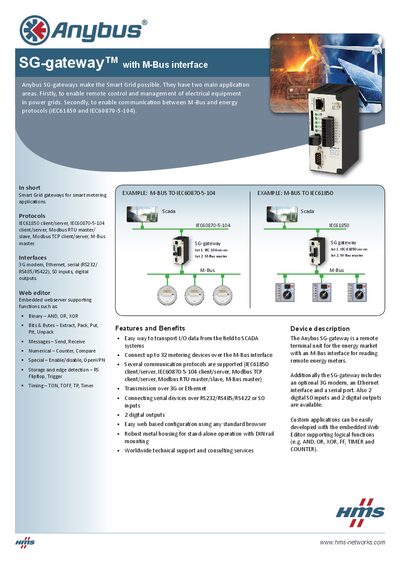 HMS SG-gateway with M-Bus Interface Product Leaflet - cover page