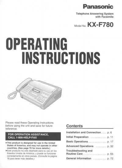 Panasonic KX-F780 Operating Instructions - cover page
