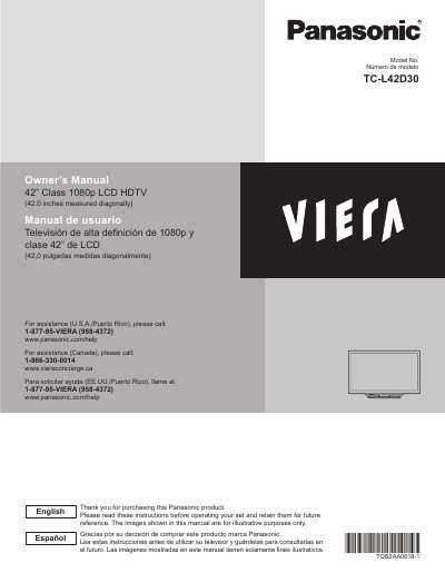 Panasonic TC- Television ManualL42D30 Television Manual - cover page