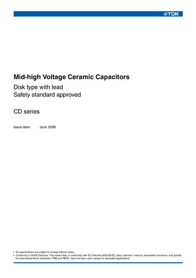 TDK CD Series Ceramic Capacitor Datasheet - cover page