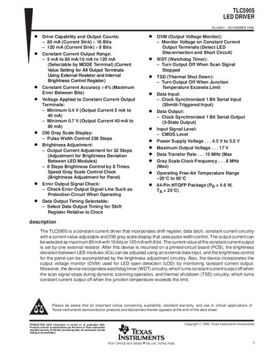 Texas Instruments TLC5905 LED Driver Datasheet - cover page