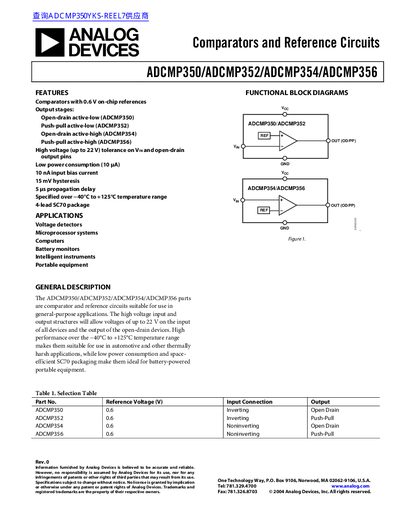 Analog Devices ADCMP350/ADCMP352/ADCMP354/ADCMP356 Datasheet - cover page