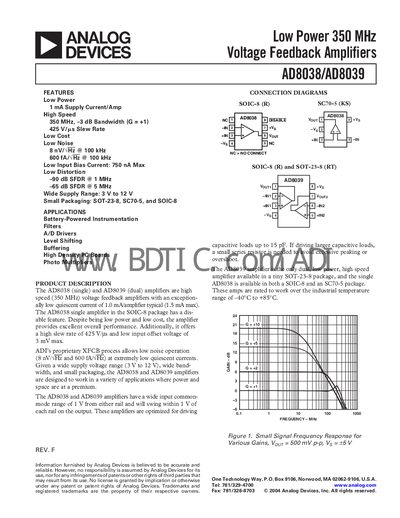 Analog Devices AD8038/AD8039 Datasheet - cover page