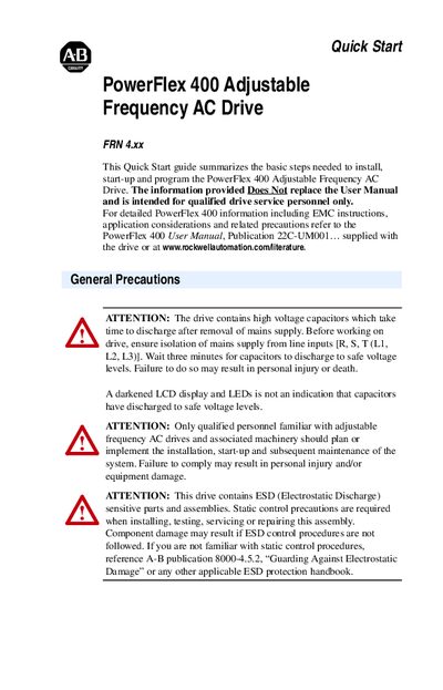 Rockwell Automation PowerFlex 400 FRN 4.xx Quick Start Guide - cover page