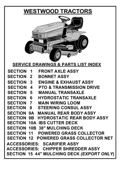 Westwood Tractor Front Axle Parts List - cover page