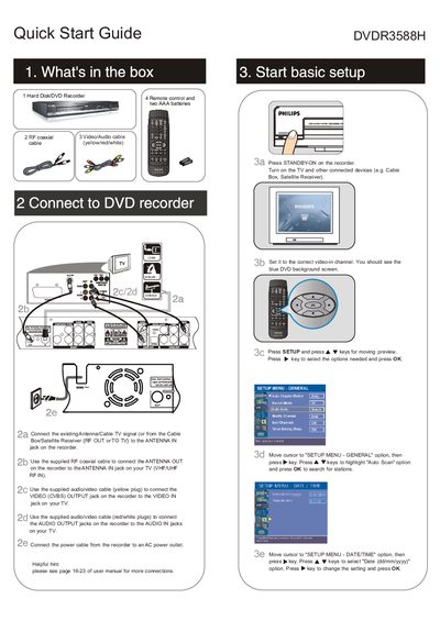 Philips DVDR3588H DVD Recorder Quick Start Guide