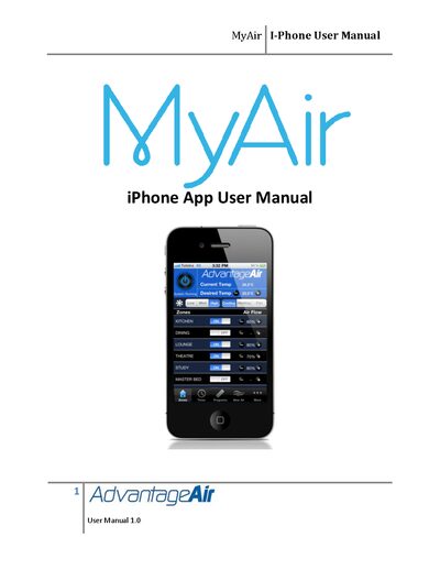 Advantage Air MyAir iPhone App User Manual - cover page