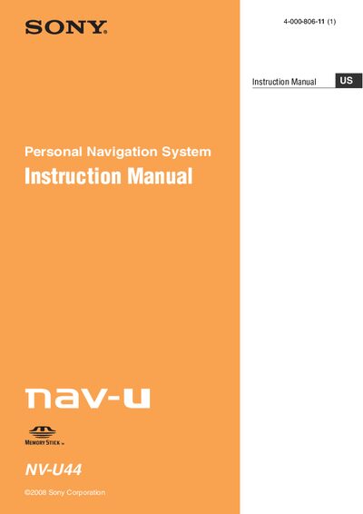 Sony NV-U44 Personal Navigation System Instruction Manual - cover page