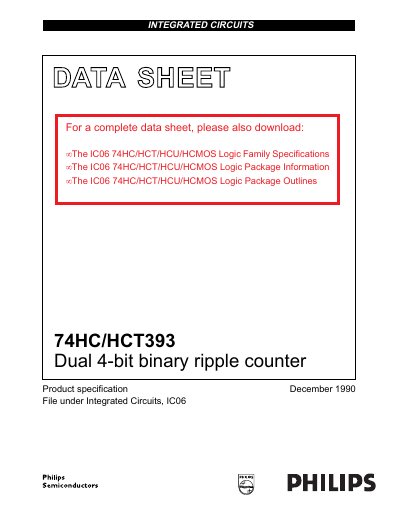 Philips 74HC/HCT393 Dual 4-bit Binary Ripple Counter Datasheet