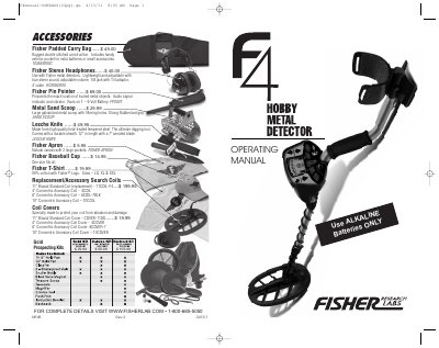 Fisher F4 Hobby Metal Detector Operating Manual - cover page