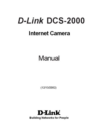 D-Link DCS-2000 Internet Camera User Manual - cover page
