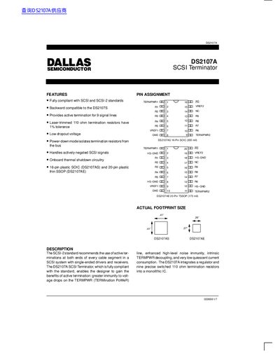 Dallas Semiconductor DS2107A SCSI Terminator Datasheet - cover page