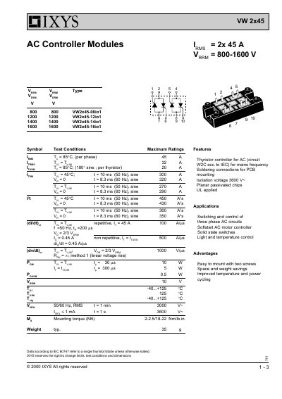 IXYS VW 2x45 AC Controller Module Datasheet - cover page