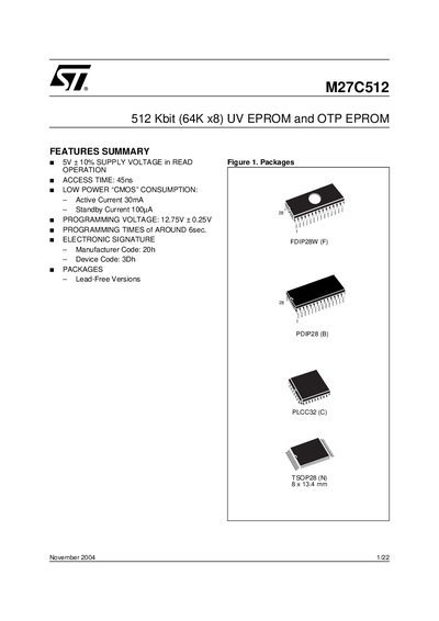 STMicroelectronics M27C512 Datasheet - cover page