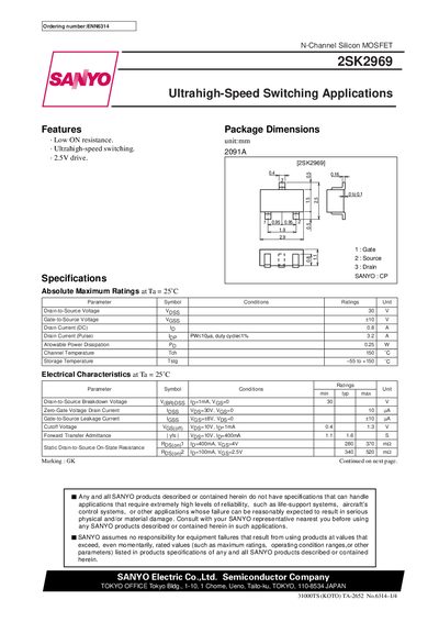 Sanyo 2SK2969 MOSFET Datasheet - cover page