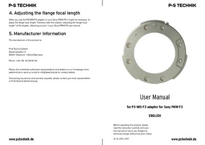 PS-IMS-F3 adapter for Sony PMW-F3 user manual - cover page