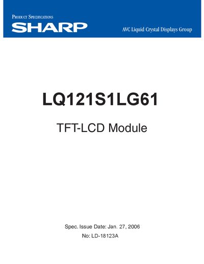 Sharp LQ121S1LG61 TFT-LCD Module Specification - cover page