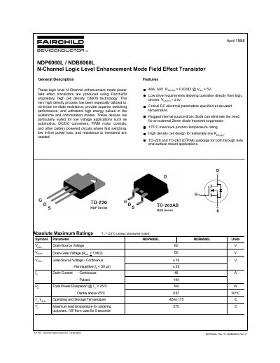 Fairchild NDP6060L/NDB6060L Datasheet