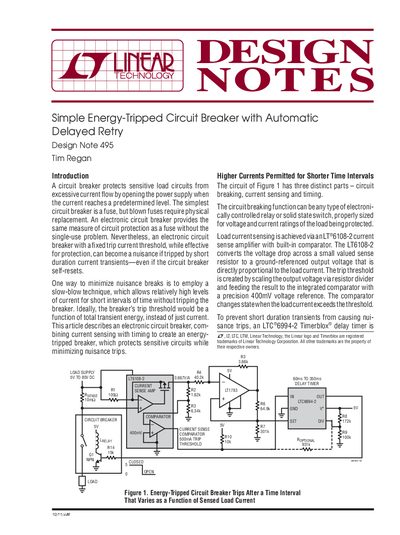 Linear Technology Design Note 495: Simple Energy-Tripped Circuit Breaker with Automatic Delayed Retry - cover page