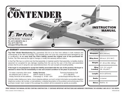 Top Flite Mini Contender EP ARF Assembly and Operation Manual - cover page