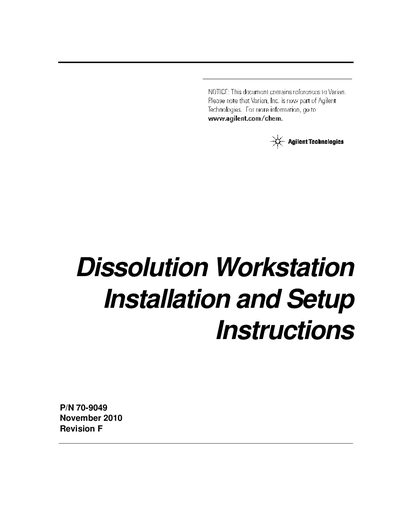 Agilent Dissolution Workstation Installation and Setup Instructions - cover page