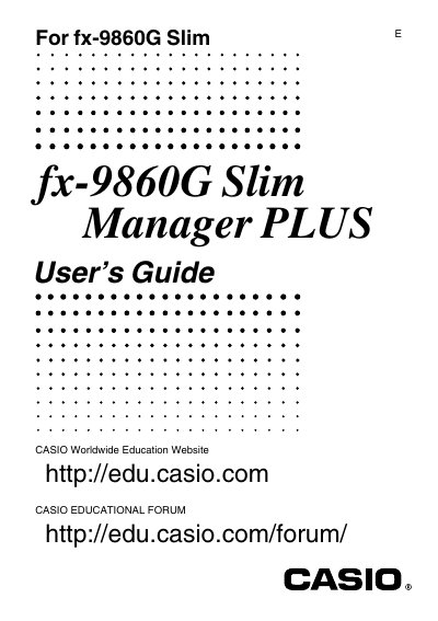 Casio fx-9860G Slim Manager PLUS User's Guide - cover page