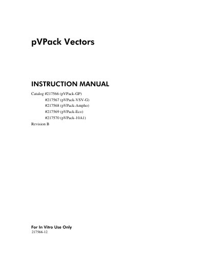 Agilent pVPack Vectors Instruction Manual - cover page